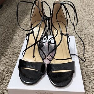 Jessica Simpson Black Patent Lace-Up Open-Toe Heels